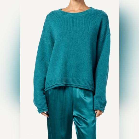 Sablyn Alston Boyfriend Crew Neck Sweater Womens L Teal 100% Cashmere Relaxed Fi - Picture 2 of 12